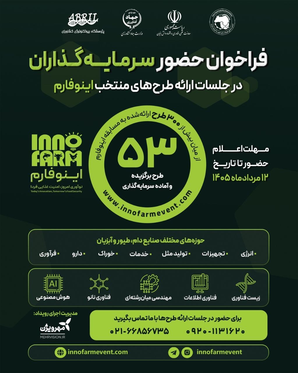 فراخوان حضور سرمایه‌گذاران در جلسات ارائه طرح‌های منتخب رویداد ملی اینوفارم