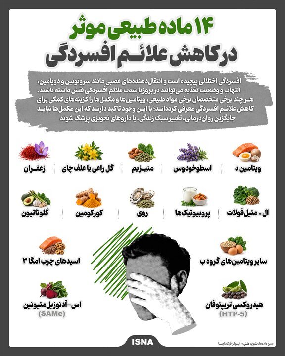 اینفوگرافی/این ۱۴ ماده طبیعی علائم افسردگی را کاهش می‌دهد