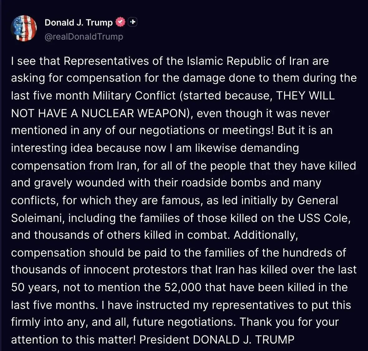 ترامپ و دریافت غرامت از ایران
