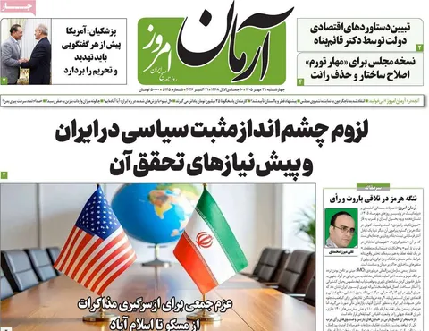 صفحه اول روزنامه‌های سیاسی امروز ۲۹مهر