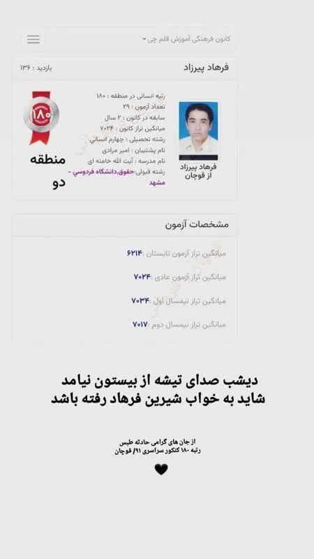 عکس/ رتبه ۱۸۰ کنکور سال ۹۱ در ميان جانباختگان حادثه معدن طبس