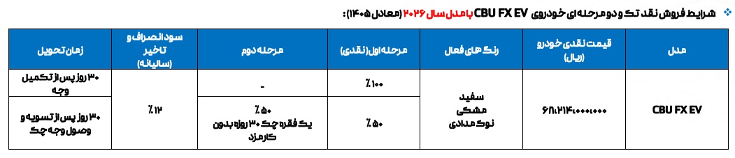 فونیکس FX برقی مدل ۲۰۲۶