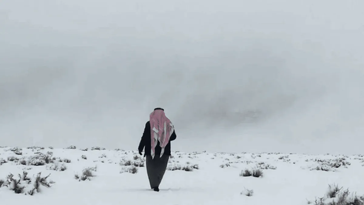 فیلم/ برف نادر در عربستان و برف‌بازی سعودی‌ها