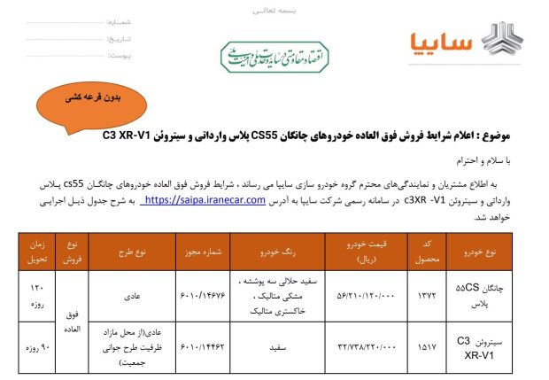 فروش چانگان CS۵۵ پلاس و سیتروئن C۳-XR
