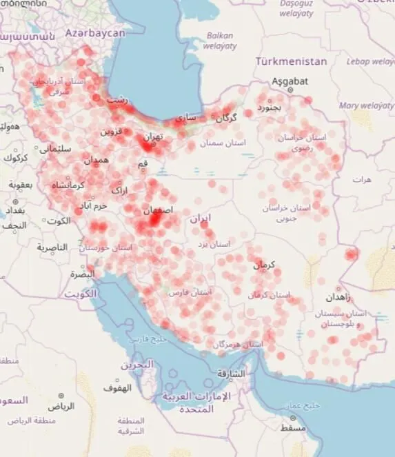 نقشه مناطق خطرپذیر کرونا