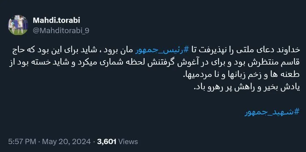 واکنش مهدی ترابی به شهادت آیت الله رئیسی