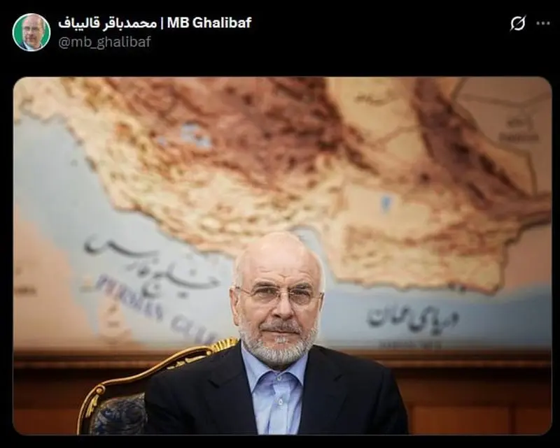 عکس معنادار قالیباف با نقشه ایران و تنگه هرمز