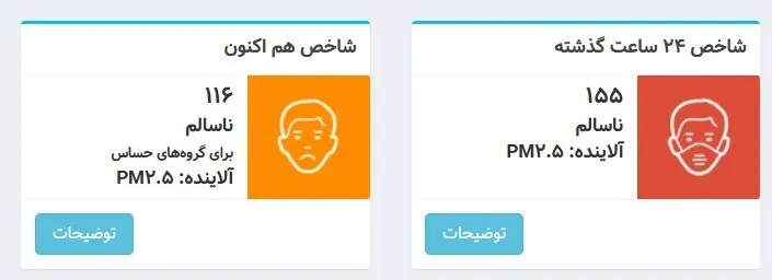 عکس/ شاخص آلودگی هوای تهران امروز ۱۵ بهمن