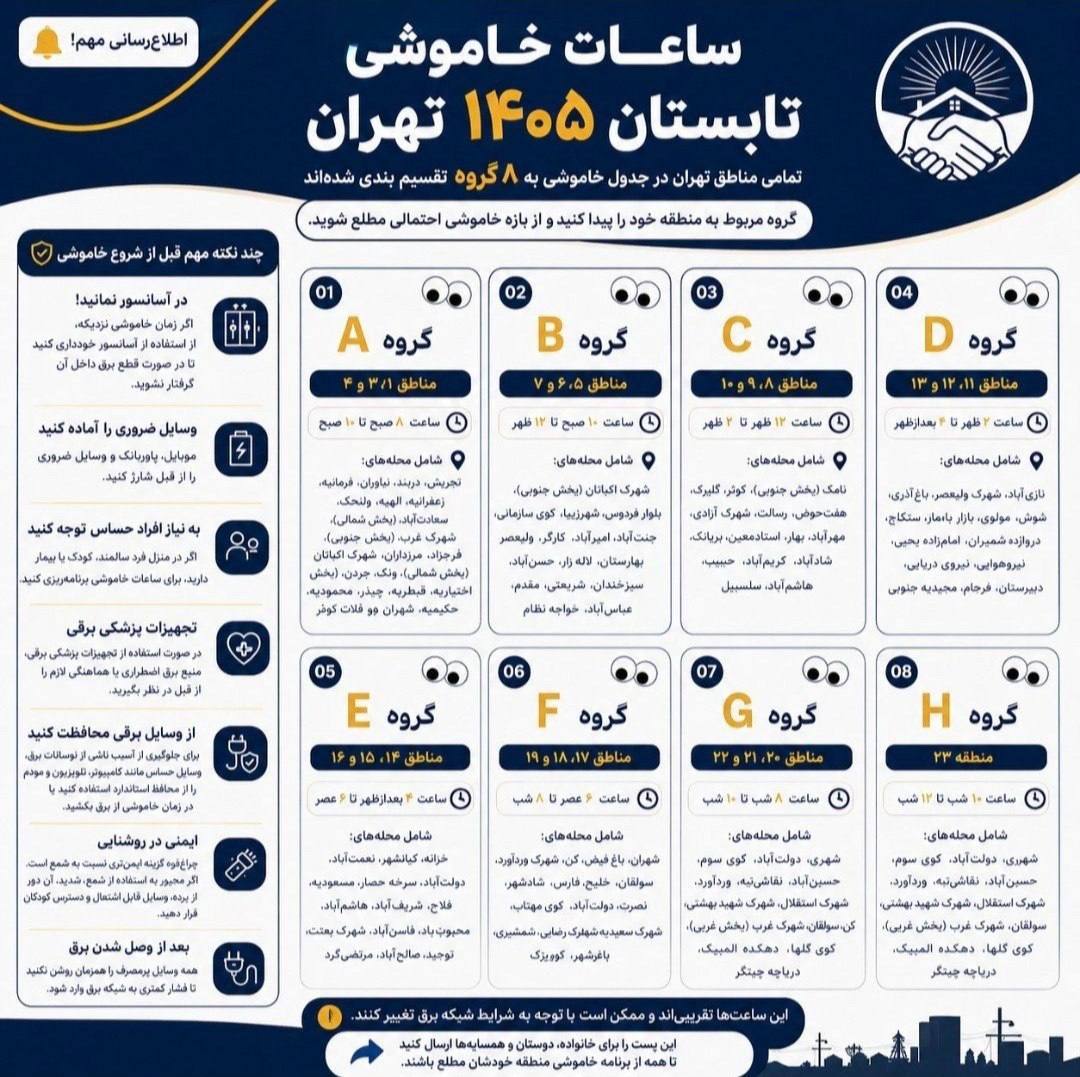 اینفوگرافی/ جدول خاموشی مناطق مختلف تهران