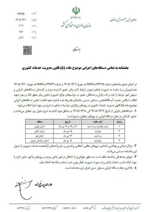 نامه سازمان اداری استخدامی