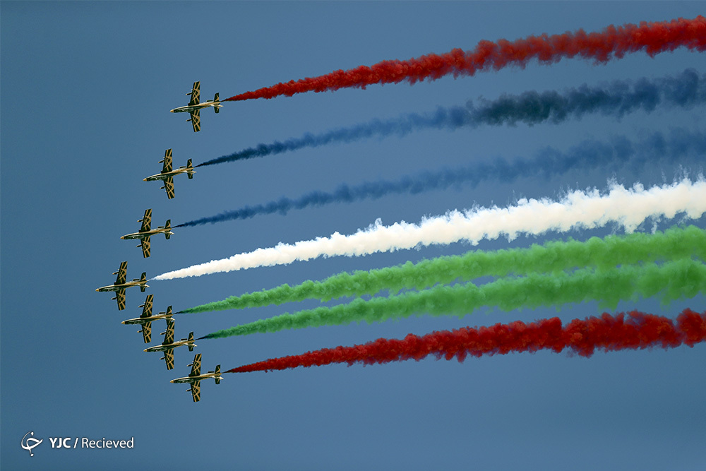United Arab Emirates' Al Fursan perform air display during the second day of Dubai Air Show in Dubai